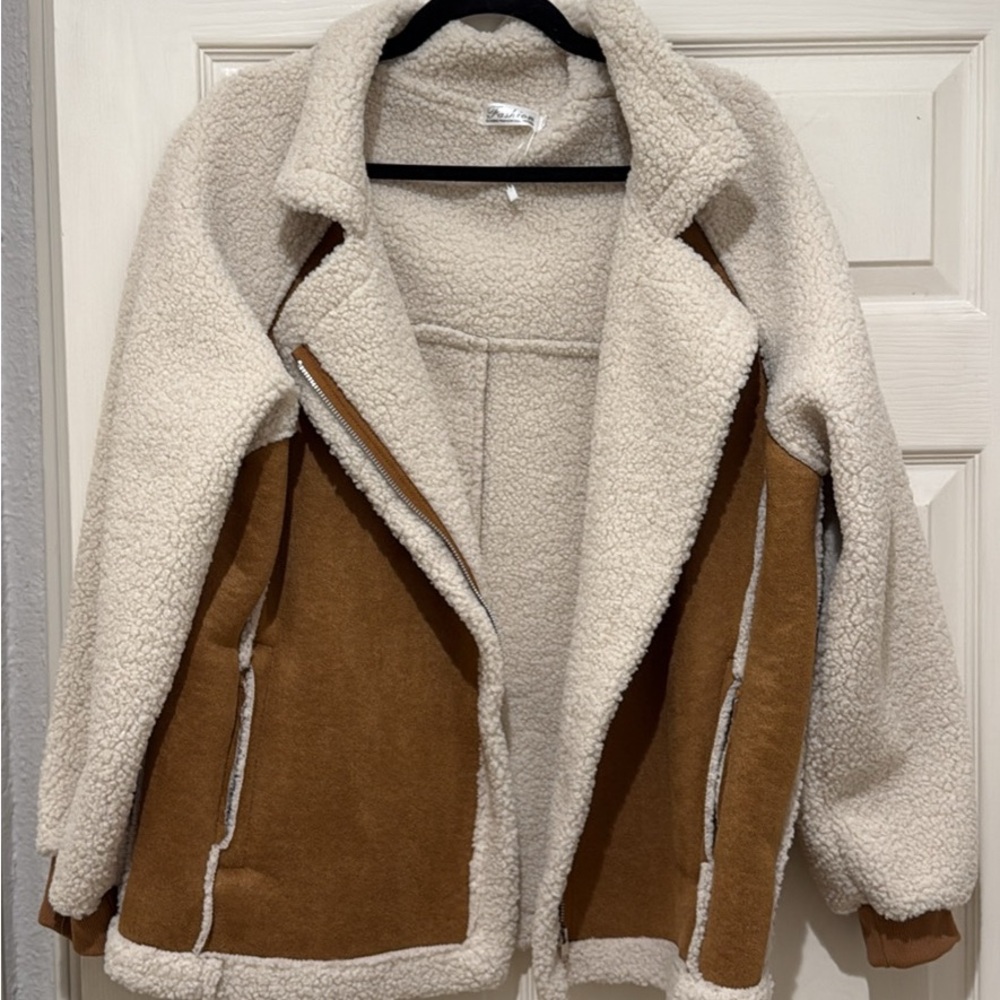 Cream and Brown Sherpa Jacket